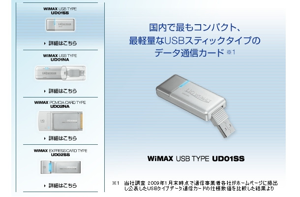 UQ WiMAXのデータ通信カード（写真はUSBタイプのUD01SS）