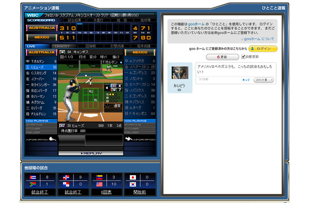 gooスポーツ「WBC特集」アニメーション速報キャプチャー画面