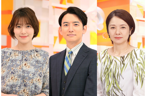 左から）阿部華也子、生田竜聖アナウンサー、西山喜久恵アナウンサー（c）フジテレビ