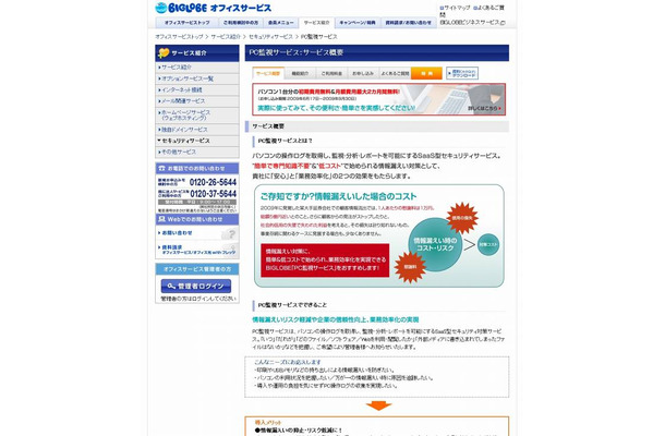 BIGLOBE「PC監視サービス」サイト（画像）