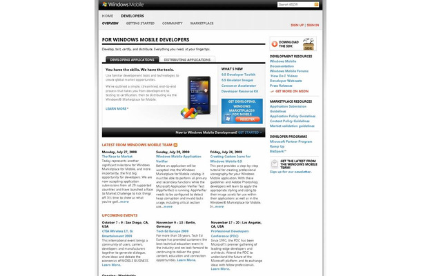 「Windows Mobile for Developersサイト」（画像）