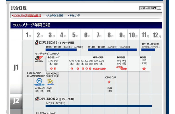 Jリーグ日程（Jリーグ公式ページより）
