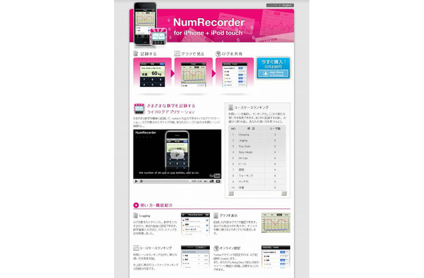「NumRecorder」サイト（画像）