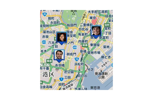 「Google Latitude」ではマップ上に友だちの居場所が表示される