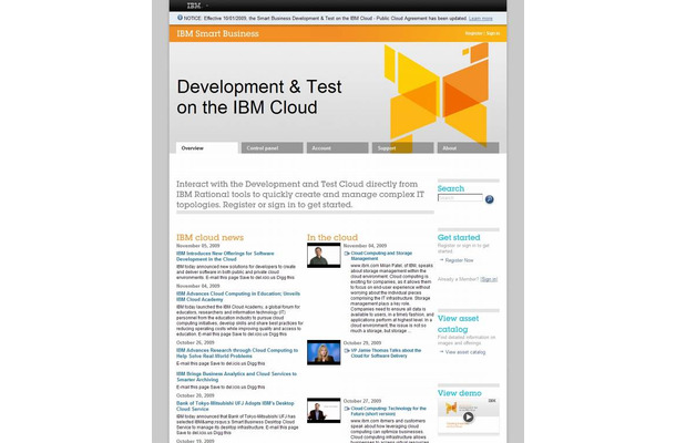「IBM Smart Business Development and Test on the IBM Cloud」サイト