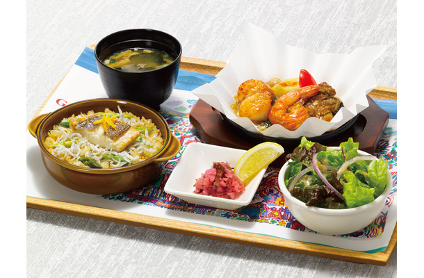 柚子香る鯛めし風ピラフ&牡蠣と帆立のあつあつグリル(サラダ・味噌汁・漬物付)　3,180円(税込3,498円)