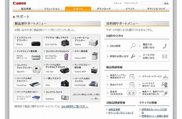 1位となった「キヤノン」（デジタルカメラ）サポートサイト