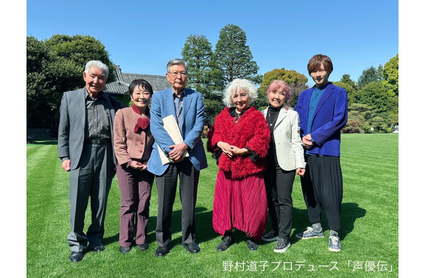 ＜14時の回出演者＞左から佐藤敏夫（音響監督）、沢田敏子、羽佐間道夫、鈴木弘子、野村道子（MC）、西尾周祐（ピアノ）