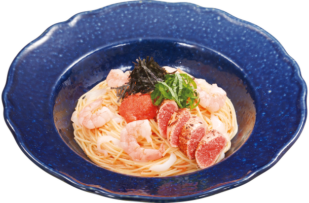 “冷製カッペリーニ”炙り明太子とヤリイカ・エビの明太子ソース（税込1,199円）