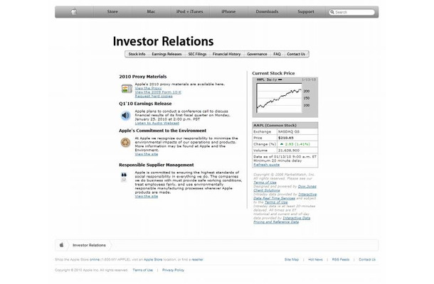 AppleのInvestor Relationsページ（画像）