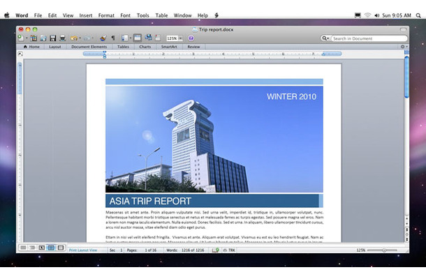 現段階で公開された「Office for Mac 2011」のイメージ