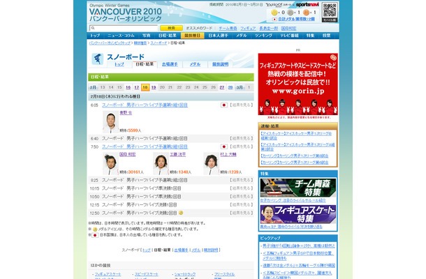 Yahoo!スポーツ「バンクーバーオリンピック特集」