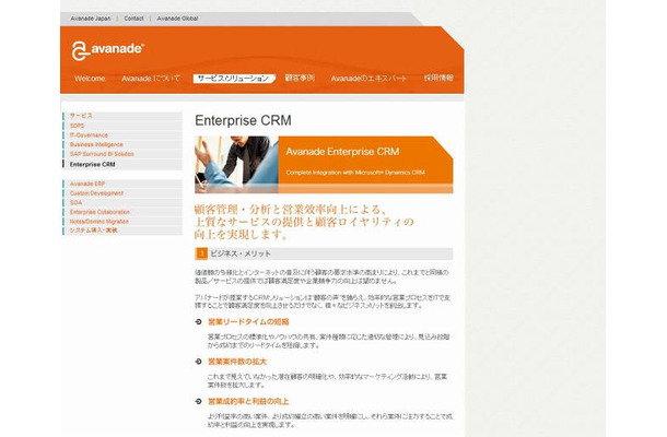 「Avanade」CRM紹介サイト（画像）