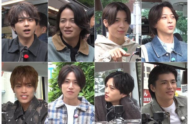 上段左から）佐藤勝利、菊池風磨、松島聡、寺西拓人、下段左から）原嘉孝、橋本将生、猪俣周杜、篠塚大輝「クイズDEモテたいマン」完結編『タイムレスマン』Ⓒフジテレビ