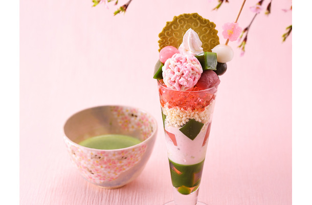 さくら抹茶パフェ　単品1,390円(税込)、お茶セット1,890円(税込)、さくら茶会2,090円(税込)