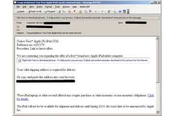 「iPad詐欺メール」が急増中、マカフィーが注意喚起 画像