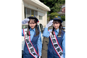 STU48・福田朱里＆原田清花、愛媛県西予警察署で1日警察署長に！白バイにまたがる姿も 画像