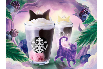 スターバックス、猫耳を飾ったブラックベリーフラペチーノ2種を発売 画像