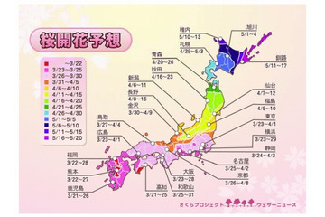 2011年桜開花「鹿児島・高知3月21日」、東西日本でやや遅め……ウェザーニューズ、第一回予想 画像