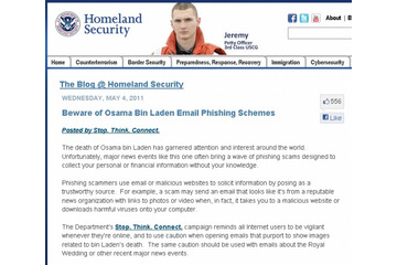 米国土安全保障省、ウサマ・ビン・ラディンに関するフィッシングについて注意呼びかけ 画像