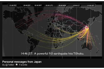 【地震】Twitter、東日本大地震における地球規模の情報の流れをビジュアル化 画像