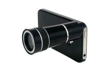 iPhone・スマホ・携帯電話で使えるカバー・ホルダー・三脚付き10倍望遠レンズ 画像