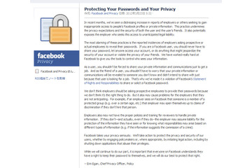 求職面接者にパスワード開示を求める雇用主にFacebookが法的対応を検討 画像