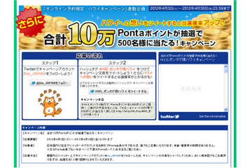 H.I.S.、Twitterでフォロー＆キャンペーン文言のツイートでPontaポイントが当たるキャンペーンを実施 画像