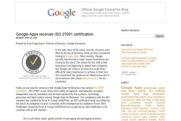 Google Apps for BusinessがセキュリティマネジメントのISO27001を取得 画像