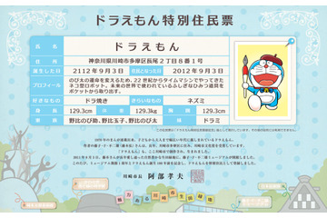 ドラえもんが“生誕100年前”、川崎市HPで「特別住民票」配布……かなりの肥満が明らかに 画像