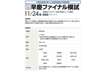 早慶附属や開成受験者対象模試、志望校合否判定に　11月24日 画像