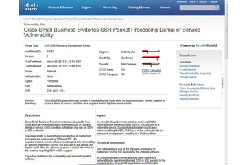 複数のCisco製品、SSH実装が原因のDoSの脆弱性 画像