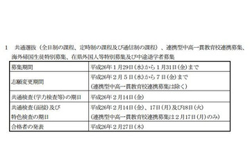 【高校受験2014】神奈川県、県公立高校の選抜日程を発表 画像