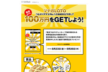 SBモバイル、スマホパケット接続率の数値を予想する「ツナガLOTO」キャンペーン 画像