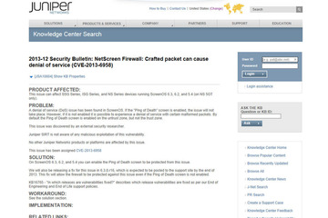 Juniper Networksの「ScreenOS」にDoSの脆弱性 画像