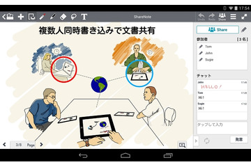 100人規模で文書を同時編集、グループアプリ「Share Anytime」にWindows 8/RT版とAndroid版 画像