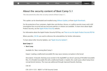 「Boot Camp」のセキュリティアップデートを公開　アップル 画像