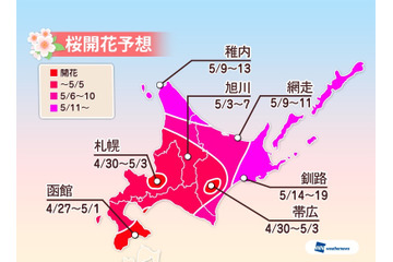桜開花予想……北海道は昨年より1週間以上早い 画像