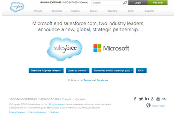 セールスフォースとマイクロソフト、世界規模での戦略的提携を発表 画像