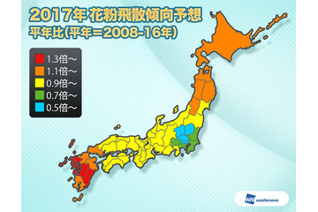 ヒノキ花粉症の方はご注意を！西～東日本はまもなくヒノキ花粉の飛散量がピークに 画像