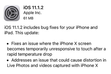 iPhone Xが低温下でも使えるように!「iOS 11.1.2 」の配信がスタート 画像