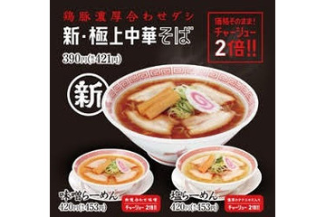 幸楽苑、新商品を10円で!「鶏豚濃厚合わせダシ 新・極上中華そば」リニューアル販売記念 画像