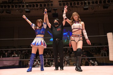 SKE48でプロレスラー・荒井優希＆赤井沙希、タッグで勝利！ベルトに挑戦を宣言 画像