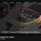 【地震】Twitter、東日本大地震における地球規模の情報の流れをビジュアル化 画像