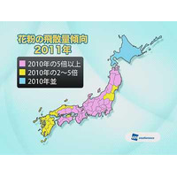 2011年の花粉量予想、昨季比東京で8倍、関西では10倍を超えるところも！ 画像