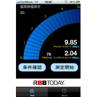  iPhone向け通信速度測定アプリ公開……RBB TODAY SPEED TEST 画像