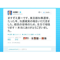 東京都知事選、投票日に約68万ツイート……舛添要一氏が当選 画像