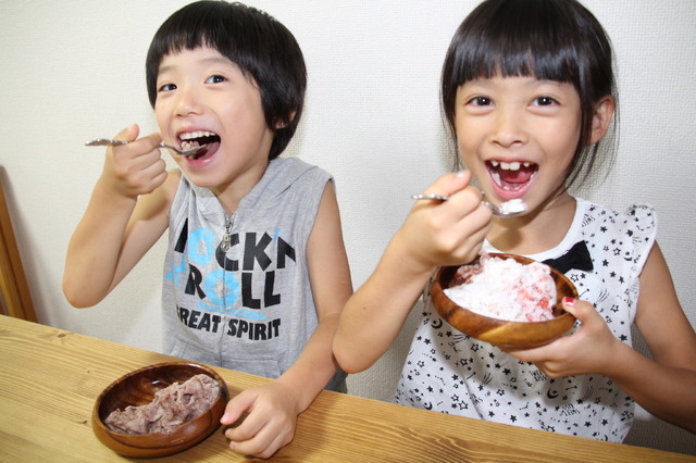 レシピで作った台湾風かき氷。フワフワでこれが本当にかき氷かとビックリ、子どもは終始ご満悦