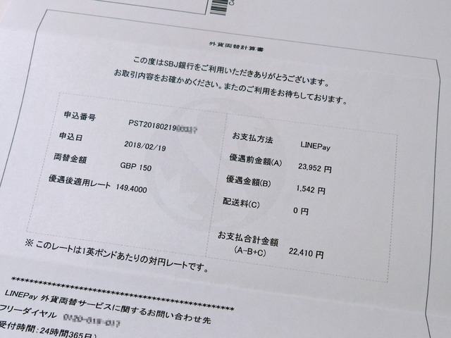 今回、キャンペーンで為替手数料の1542円が優遇された。お得！