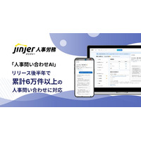 ジンジャー人事労務の「人事問い合わせAI」機能がリリース後半年で累計6万件以上の人事問い合わせに対応